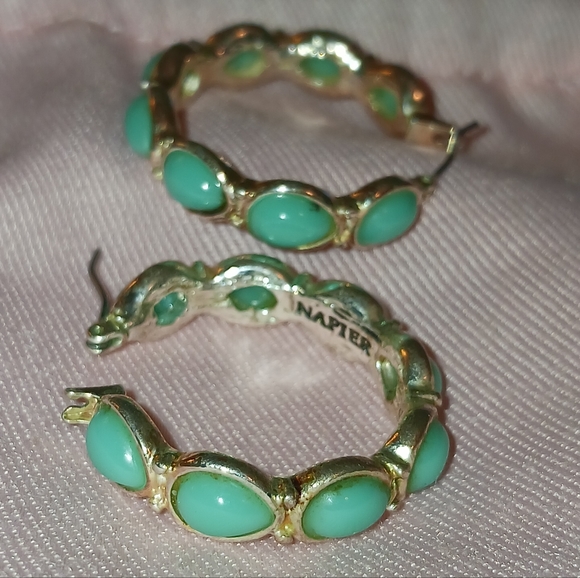 Vintage Napier Earrings Silvertone with Blue Green Stones - Picture 3 of 16